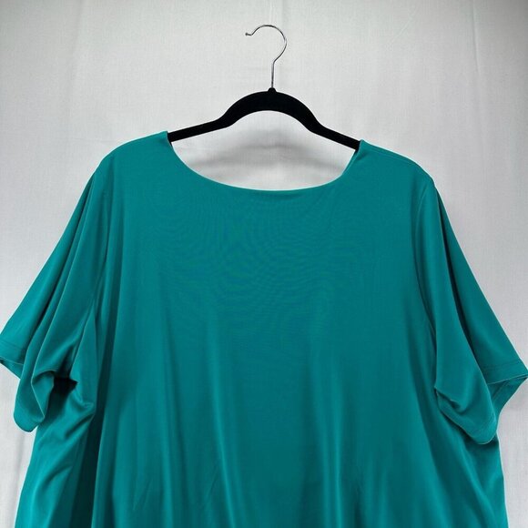 Susan Graver Blouse Womens Sz 2X V-Neck Asymmetrical Layered Short Sleeves Teal - Picture 5 of 11